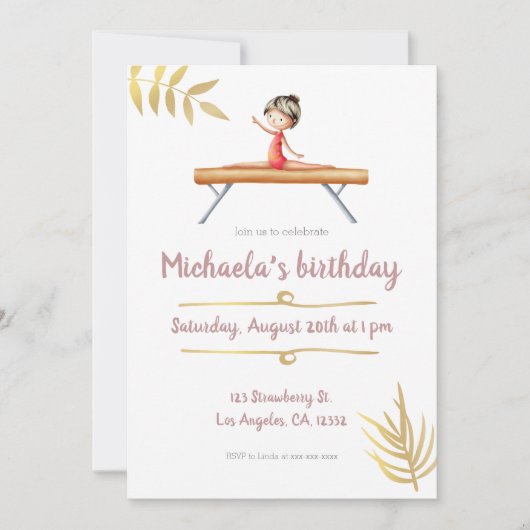 Roze en goudgymnastiek meisje op zondag kaart (Voorkant)