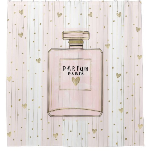 Roze en goudharten Parijs Parfum Chic-Mode Douchegordijn (Voorkant)