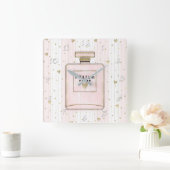 Roze en goudharten Parijs Parfum Chic-Mode Vierkante Klok (Huis)