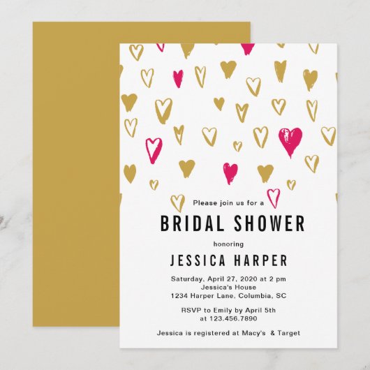 Roze en goudharten Vrijgezellenfeest Kaart (Voorkant / Achterkant)