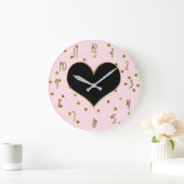 Roze en goudhartwonden Modern Trendy Cute Grote Klok (Huis)