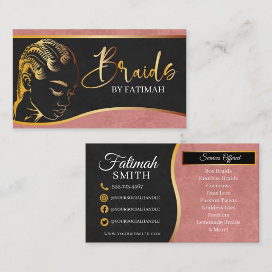 Roze en goudhoudend haarbreisalon visitekaartje (Voorkant / Achterkant)