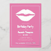 Roze en goudhoudende Kiss Lips Folie Uitnodiging (Voorkant)