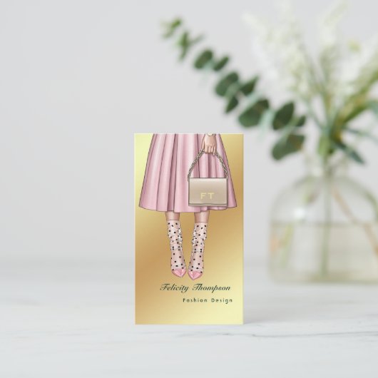 Roze en goudhoudende Mode Rag Trade QR Code Visitekaartje (Staand voorkant)