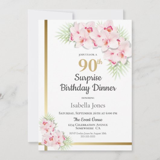 Roze en goudhoudende verrassingen 90e verjaardag kaart (Voorkant)