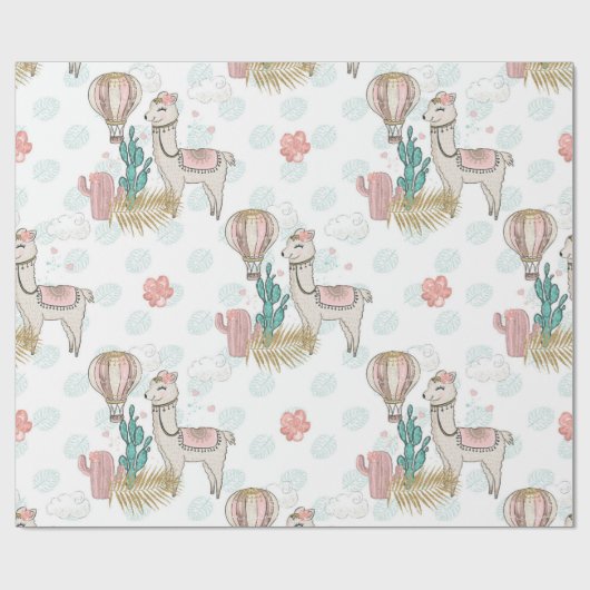 Roze en goudhoudende woestijn Steampunk Llama Cadeaupapier (Vlak)