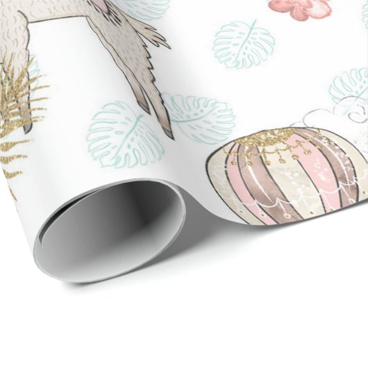 Roze en goudhoudende woestijn Steampunk Llama Cadeaupapier (Rol Hoek)