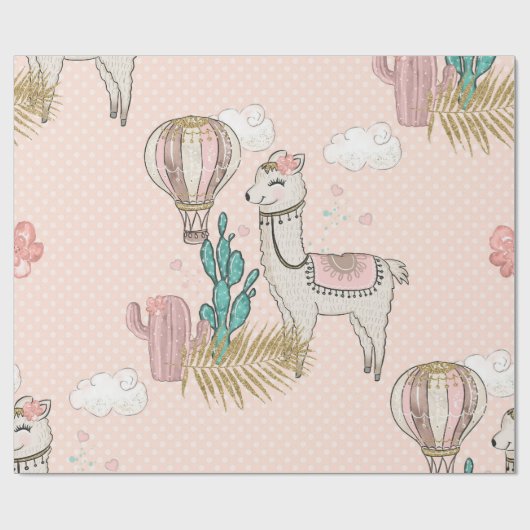 Roze en goudhoudende woestijn Steampunk Llama Cadeaupapier (Vlak)