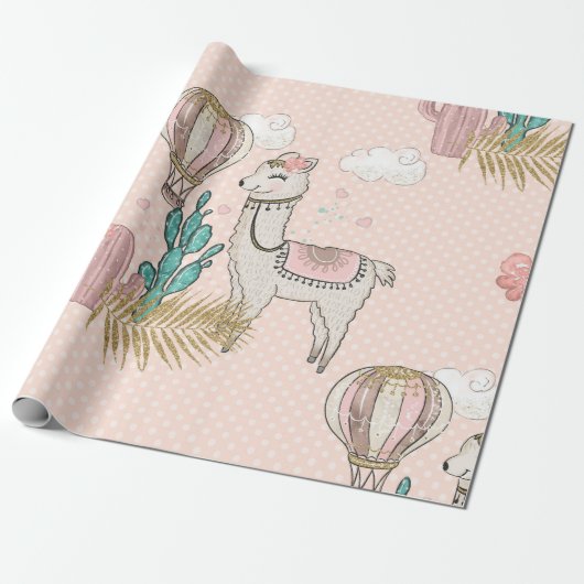 Roze en goudhoudende woestijn Steampunk Llama Cadeaupapier (Uitgerold)
