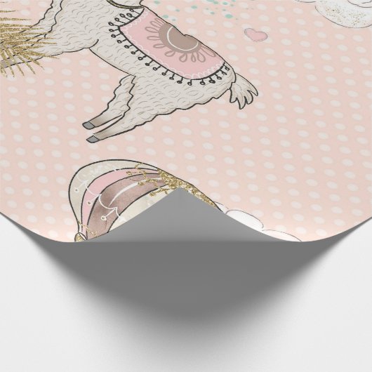 Roze en goudhoudende woestijn Steampunk Llama Cadeaupapier (Hoek)