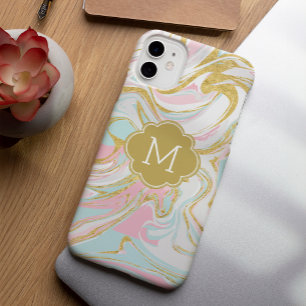 Roze en goudinktmarmer iPhone 15 pro max hoesje