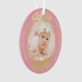 roze en goudkleuren | Eerste Kerstmis baby Ornament (voorkant)
