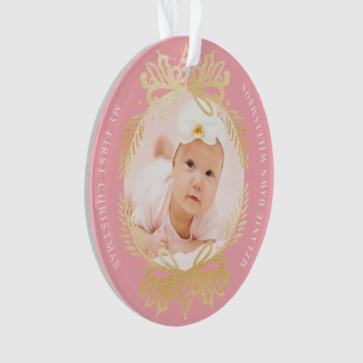  roze en goudkleuren | Eerste Kerstmis baby Ornament (voorkant)