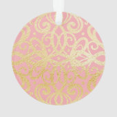 roze en goudkleuren | Eerste Kerstmis baby Ornament (achterkant)