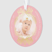 roze en goudkleuren | Eerste Kerstmis baby Ornament (voorkant)