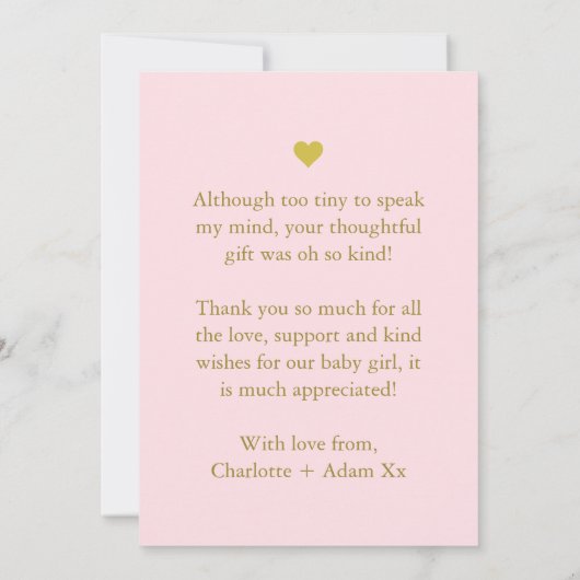 Roze en goudkleurig baby, bedankt voor de fotocoll kaart (Achterkant)