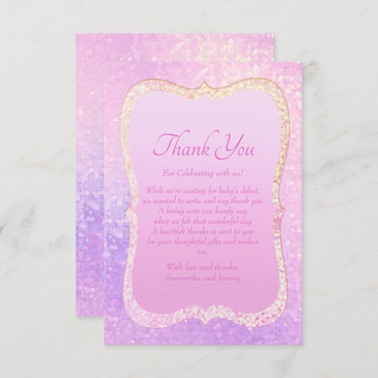 Roze en goudkleurig Baby shower Hartelijk dank Bedankkaart (Voorkant / Achterkant)