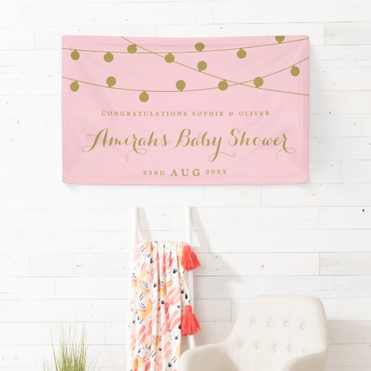 Roze en goudkleurig, fijn Baby shower Spandoek (Insitu)