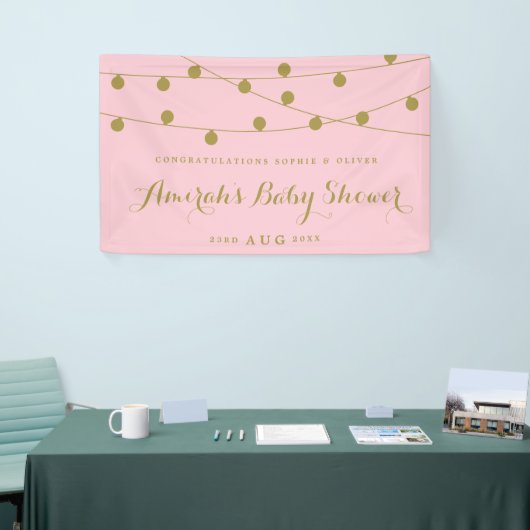 Roze en goudkleurig, fijn Baby shower Spandoek (Beurs)