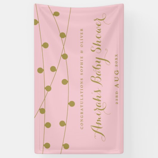 Roze en goudkleurig, fijn Baby shower Spandoek (Verticaal)