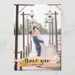 Roze en goudkleurig geborsteld Dank u wel 2 fotoka Bedankkaart