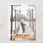 Roze en goudkleurig geborsteld Dank u wel 2 fotoka Bedankkaart (Voorkant)