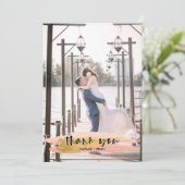 Roze en goudkleurig geborsteld Dank u wel 2 fotoka Bedankkaart (Staand voorkant)