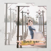 Roze en goudkleurig geborsteld Dank u wel 2 fotoka Bedankkaart (Voorkant / Achterkant)