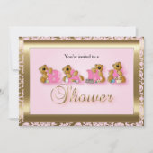 Roze en goudkleurig met Teddy Bears | BABY SHOWER Kaart (Voorkant)