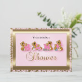 Roze en goudkleurig met Teddy Bears | BABY SHOWER Kaart (Staand voorkant)