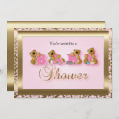 Roze en goudkleurig met Teddy Bears | BABY SHOWER Kaart (Voorkant / Achterkant)