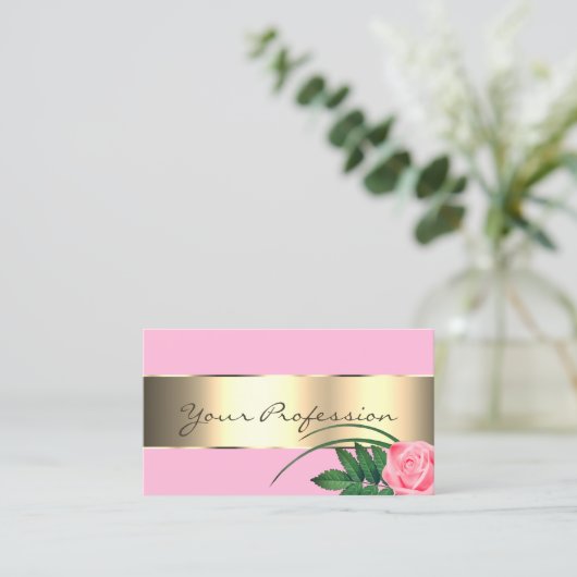 Roze en goudkleurig Roos Vloeiend hevig Visitekaartje (Staand voorkant)