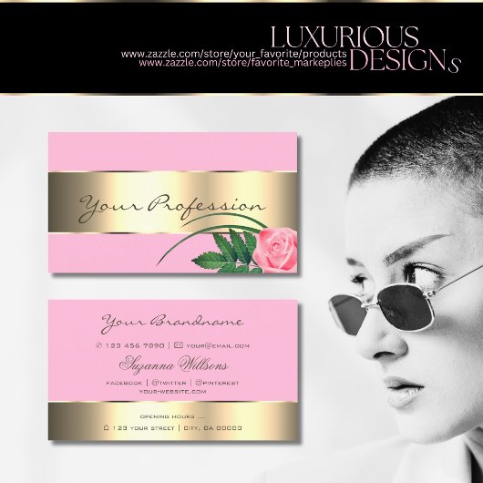 Roze en goudkleurig Roos Vloeiend hevig Visitekaartje