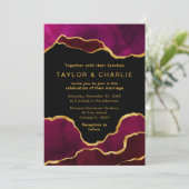 Roze en goudkleurige Agate Wedding Kaart (Staand voorkant)