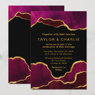 Roze en goudkleurige Agate Wedding Kaart