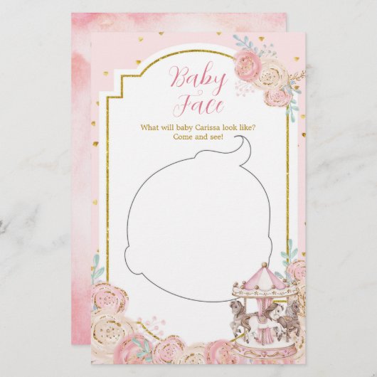 Roze en goudkleurige Baby Face Kaart (Voorkant / Achterkant)