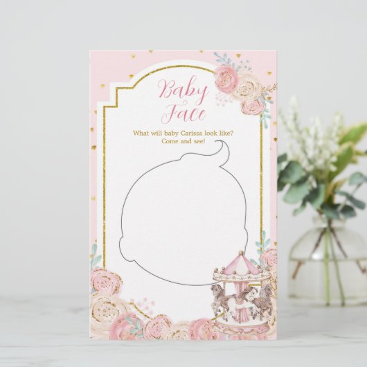 Roze en goudkleurige Baby Face Kaart (Staand voorkant)