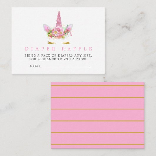 Roze en goudkleurige Baby shower diaper Raffle Informatiekaartje (Voorkant / Achterkant)