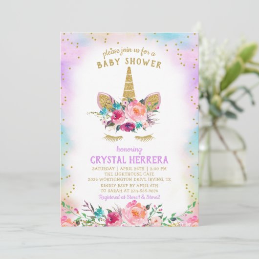 Roze en goudkleurige Baby shower Kaart (Staand voorkant)