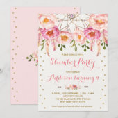 Roze en goudkleurige Boho Birthday Sleepover Kaart (Voorkant / Achterkant)