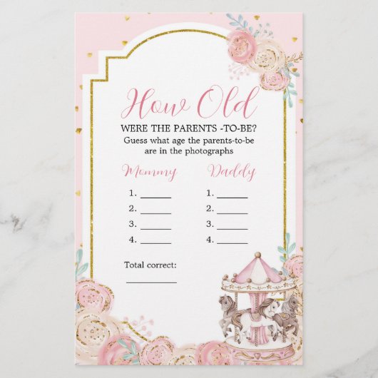 Roze en goudkleurige carrousel hoe oud de ouders z (Voorkant)