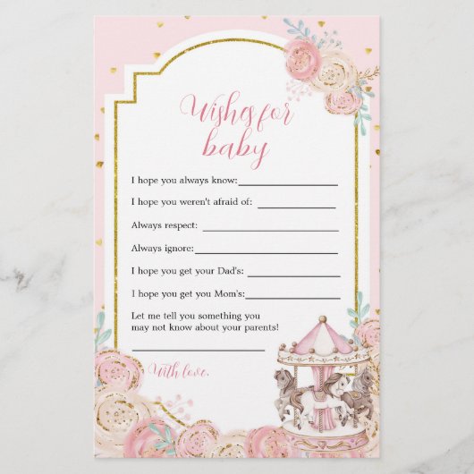 Roze en goudkleurige carrousel wenst Baby (Voorkant)