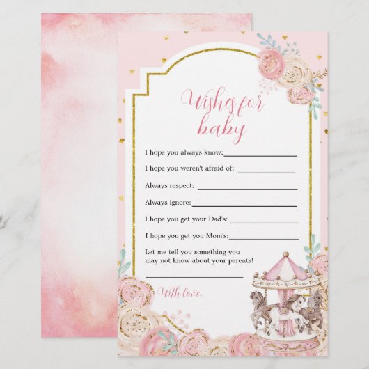 Roze en goudkleurige carrousel wenst Baby (Voorkant / Achterkant)