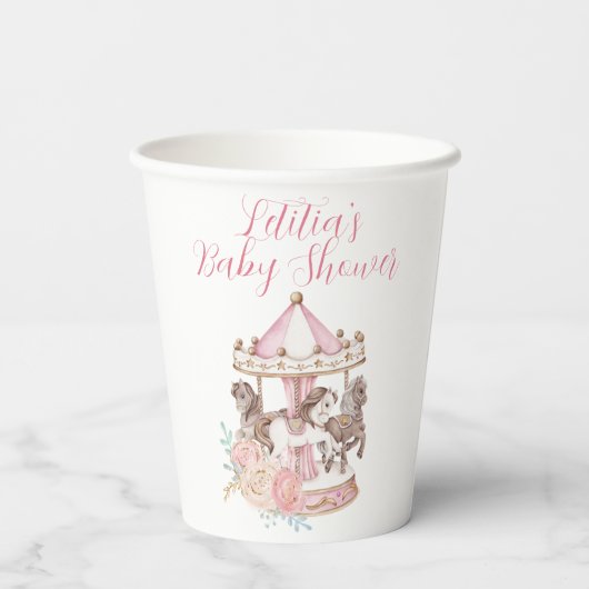 Roze en goudkleurige carrouselbekervel papieren bekers (Achterkant)