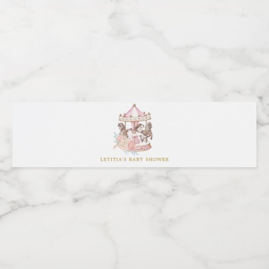 Roze en goudkleurige carrouselfles waterfles etiket (Enkel label)