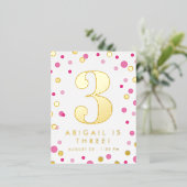 Roze en goudkleurige Confetti-grootwinkelaar Folie Uitnodiging Briefkaart (Staand Voorkant)