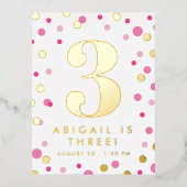 Roze en goudkleurige Confetti-grootwinkelaar Folie Uitnodiging Briefkaart (Voorkant)