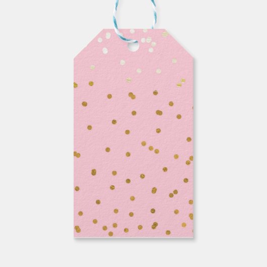 Roze en goudkleurige Confetti Stippen Moderne Cadeaulabel (Achterkant)