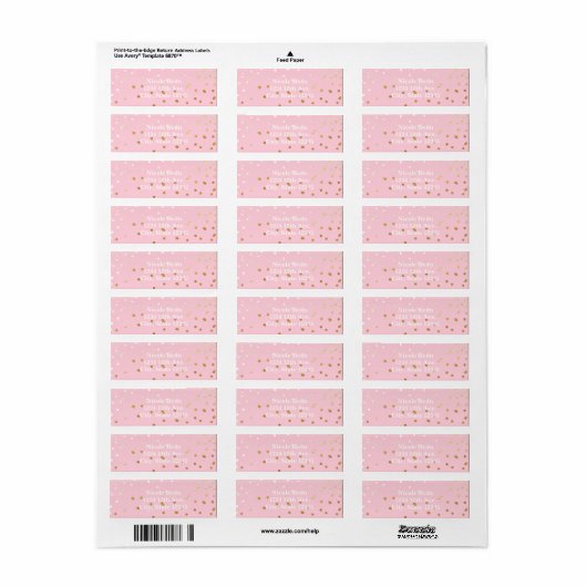 Roze en goudkleurige Confetti Stippen Moderne Etiket (Full Sheet)