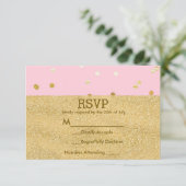 Roze en goudkleurige Confetti Stippen Moderne RSVP (Staand voorkant)